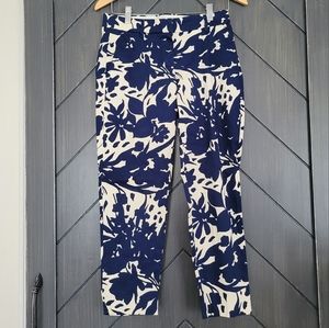 J Crew Blue Floral Printed Skimmer Stretch Pants, Size 2